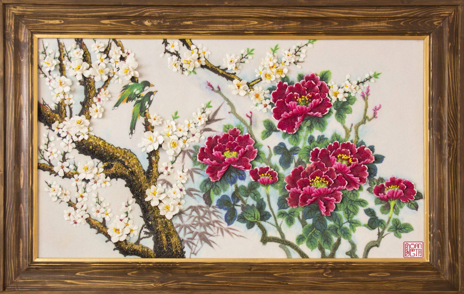 Tranh Đá quý thiên nhiên Mẫu đơn khai xuân