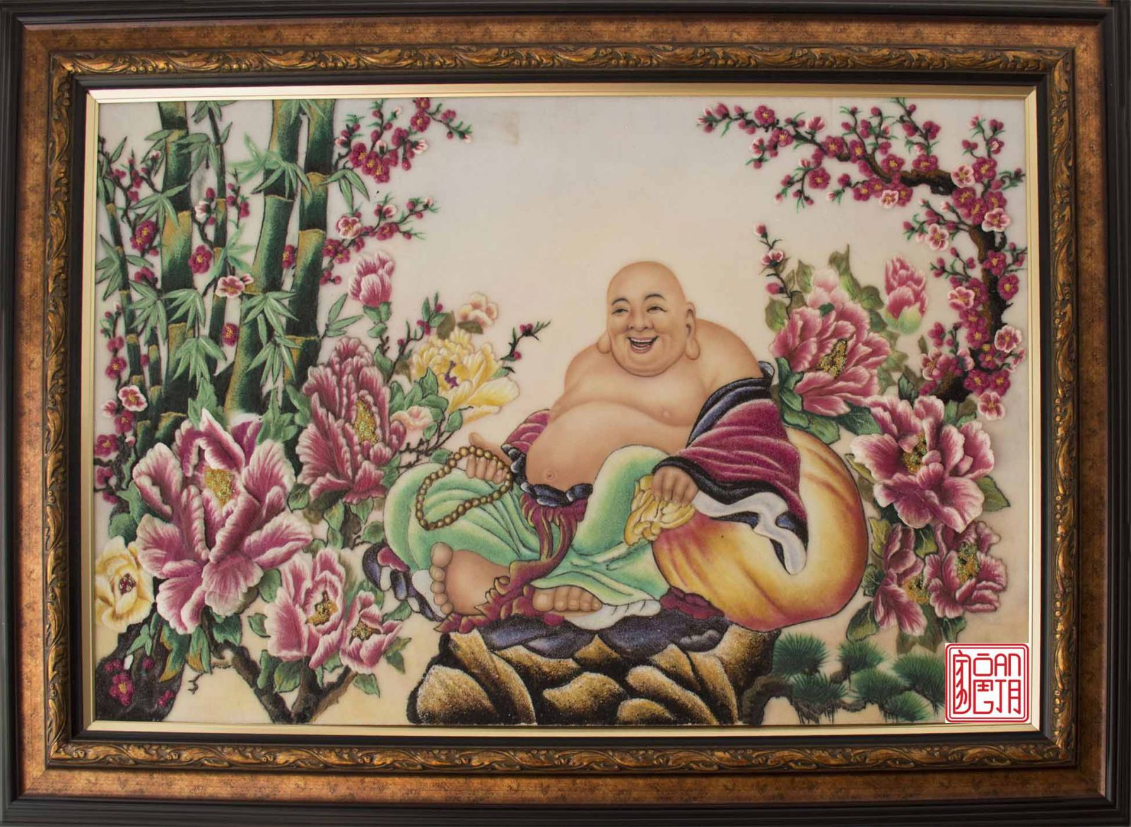 Tranh đá quý thiên nhiên Phật Di lạc