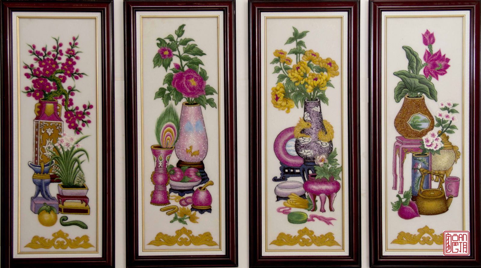 Bộ tranh đá quý thiên nhiên Tứ quý